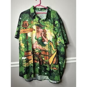 Men's 4XL St Patricks Day Graphic Button Up Shirt Leprechaun Garden Party